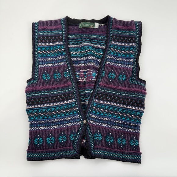 Cullinane Vintage Knit Sweater Vest Small Fair Isle Purple Teal Made in USA - Picture 6 of 8